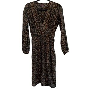 MOTEL ROCKS Woman’s Long Sleeve V Neck Animal Print Midi Dress size M